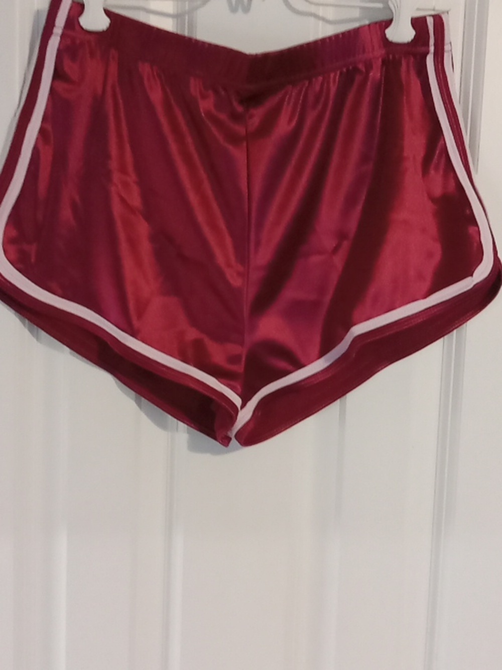 Women’s Satin Athletic Shorts in Burgundy with White Trim